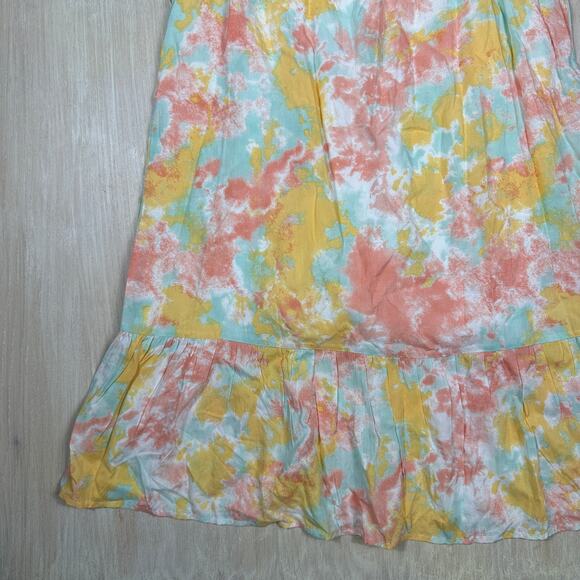 NWT Francesca's Blue Rain Boho Sunset Tie Dye Tiered Whimsical Midi Dress Medium - Picture 5 of 14